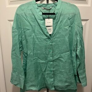 NWT Zara Teal Button Down Linen Shirt